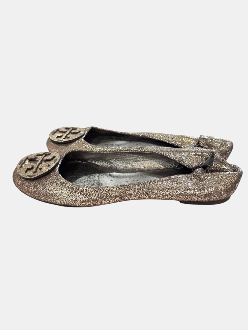 Tory Burch Metallic Distressed Pewter Flats Size 10M - Picture 2 of 9